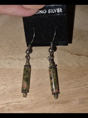 Handmade Unakite Stone Dangle Earrings